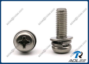 China 304/316 Stainless Steel Philips Pan Head SEMS Screw with Flat &amp; Spring Washers supplier
